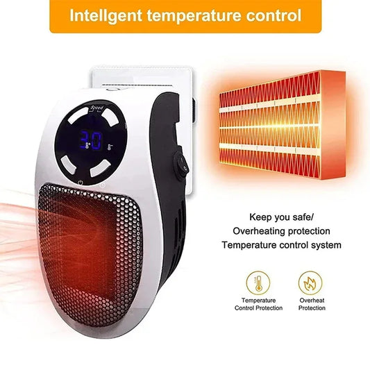 Portable Electric Mini Heater – 350W Wall Plug-in Radiator with Remote Control & LED Display | Adjustable Temperature, 12H Timer, 180° Rotating Plug | Fast Heating Hand Warmer for Home, Office & Bedroom